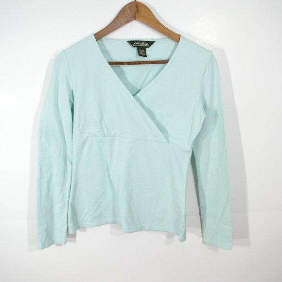 Eddie Bauer Tops - Eddie Bauer Surplice Top Womens Extra Small Seafoam Pima Cotton Long Sleeve